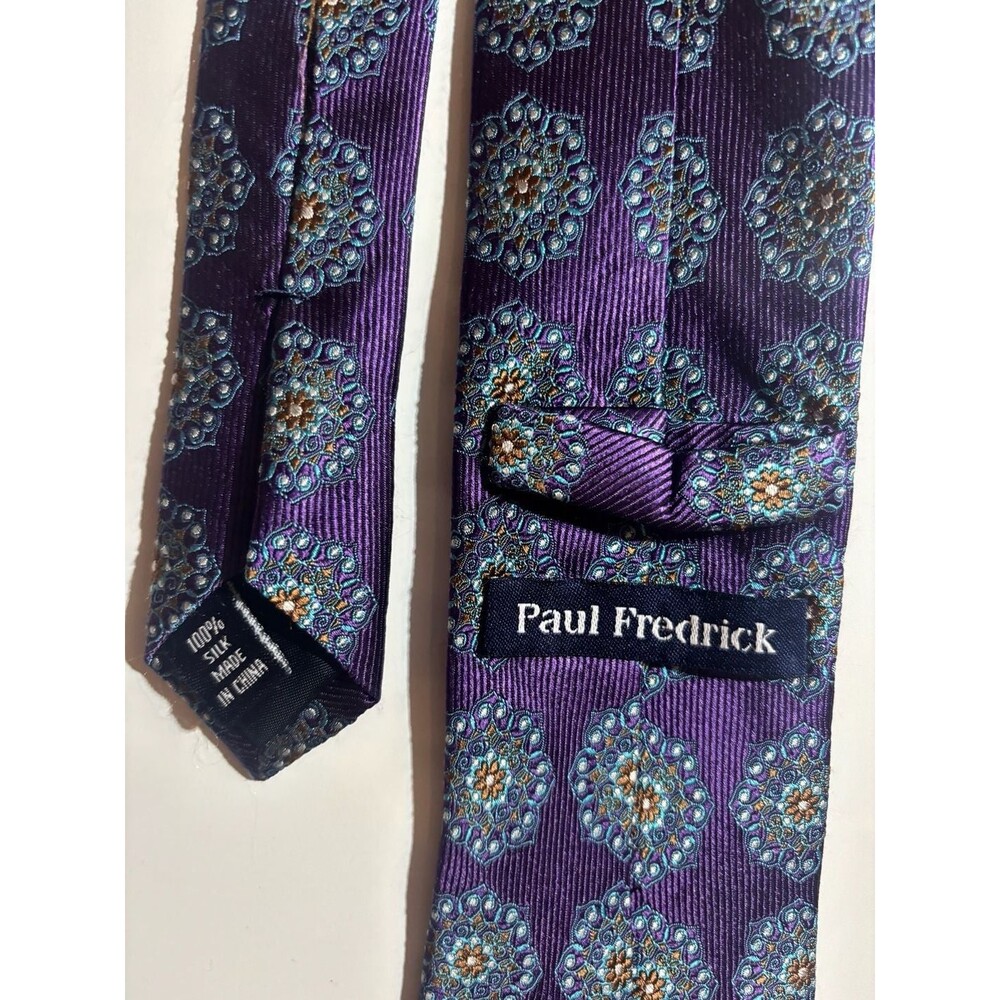 Paul Fredrick Purple Silk Medallion Geometric Woven Necktie